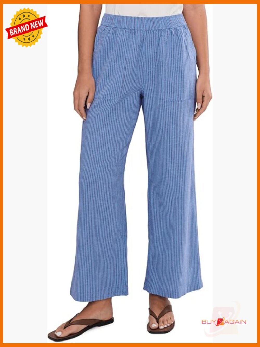 Wide Leg Hemp Blend Pants with Elastic Waist